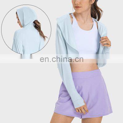 Wholesale Outdoor Hiking Hooded Jacket UPF50+ Anti UV Rash Guard Blouse Workout Training SporYogts a Wear Clothing For Women