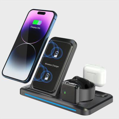 Foldable 3&1 Wireless Phone Charger 3 In-1 Wireless Charger Stand 3 In 1 Wireless Charger For I Phone 15