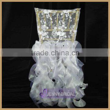 C126D wholesale white ivory organza ruffle weeding chiavari lace chair cover
