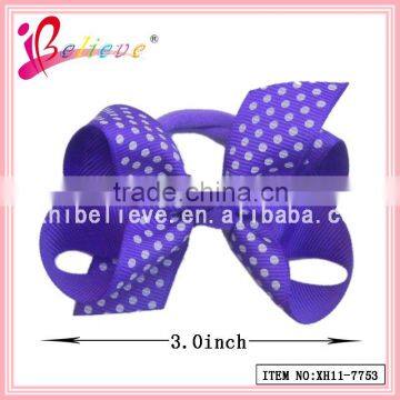 Polka dot grosgrain 3 inch ribbon bow fancy girls elastic hair bands (XH11-7753)