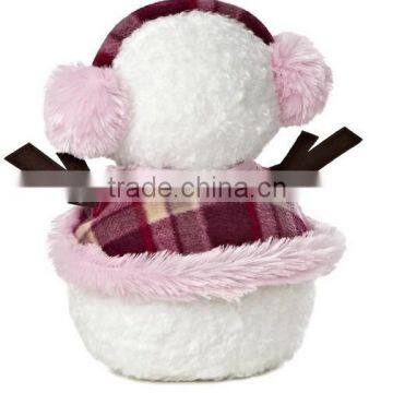 Bundled Up Snowlady Plush Toy/Funny SnowLay With Pink Earmuff/Soft Stuffed Toy Smiling Snowman photo-3