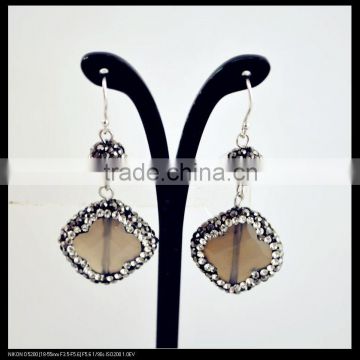 LFD-043E Wholesale Pave Rhinestone A clover Agate Charms Dangle Earrings Jewelry Making