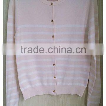 Computer knitting wear simple lady long sleeve stripe knitted cardigan coat
