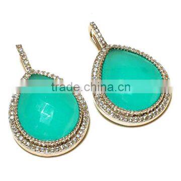 Match Pair Chrysoprase Chalcedony Earing Sterling Silver 925