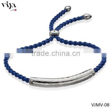 Fashion Colorful rope woman bracelet with stainless steel link charm bracelet