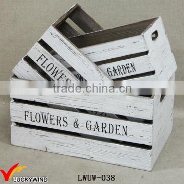 Crate Style Box Antique White Wood Planters