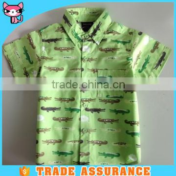 short sleeve shirts kid garment fashion formal cotten collar children crocodile Printing Shirt