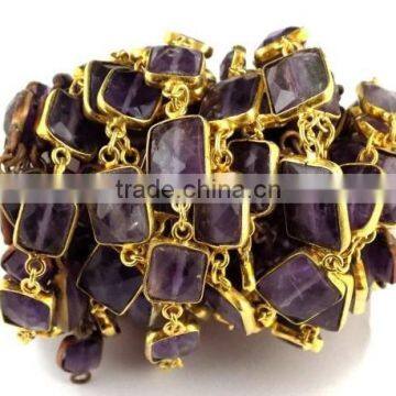 1 Feet Natural Purple Amethyst 8x9mm-10x12mm Rectangle Briolette Jewelry Making Handmade Loose Gemstone Connector Chain