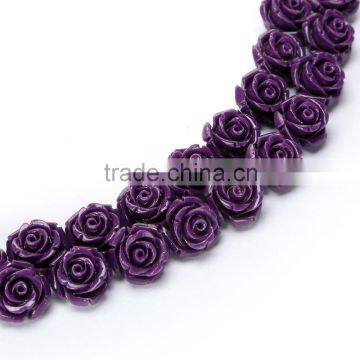 Nice Purple #51 Color Synthetic Turquoise Carved Rose Howlite Coral Flower Carving Loose Beads 20 pcs per Bag For Jewelry Making