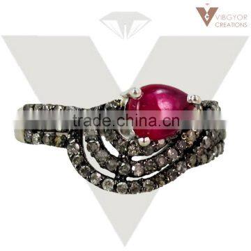 Pave Diamond Ring 92.5 Sterling Silver Beautiful Ruby Gemstone Ring, Wholesale New Listed Design Jewelry Supplier