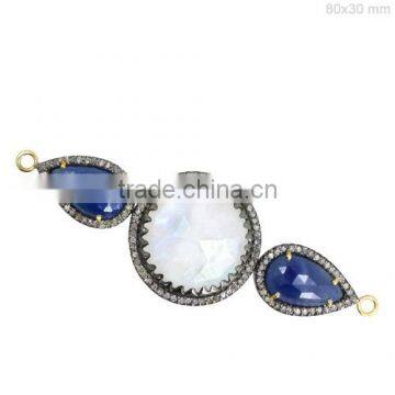 Wholesale Price Fashion Sapphire Pendant Natural Blue Sapphire Gemstone Jewelry pendant connector Fine Jewelry Necklace Findings