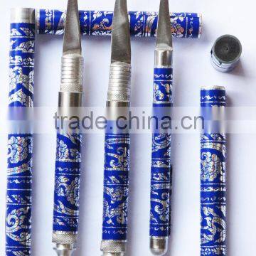 Set of Fruit Carving Knife Handle Carving Stainless Steel,Handmade Thai Style 1 Set Have 3 Pcs. (Blue Color)