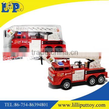 Plastic friction power fire engine toy with PVC cover