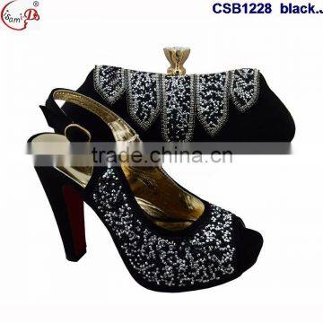 CSB1228 Latest beautiful design gold ladies shoes matching bags peep-toe sandals