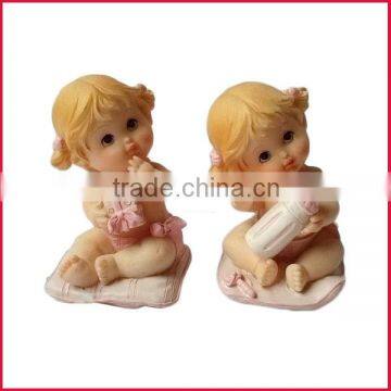 Resin baby figurine decoration with feeding-bottle and gift box