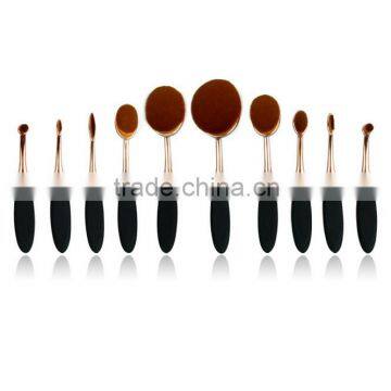 2016 EVAL hot sale 10pcs toothbrush style makeup brushes set with rose gold and black handle