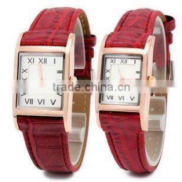 2013 hot cheap high quality red leather couple watch square pair watch ,