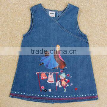 (H5532) 1-4y Wholesale frozen jeans frock nova children clothing sleeveless printed elsa girls dresses