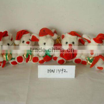 lovely promotional customized stuffed plush christmas bear,mouse,elephant cat animal toy with red hat,candy,flower