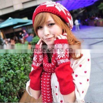 100% acrylic new design knitted jacquard hat scarf glove set