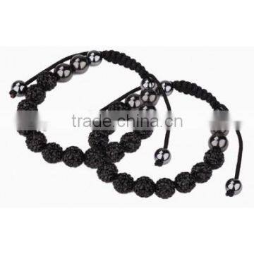 mens black crystals clay beads braided rope bracelets with healthy hematite beads