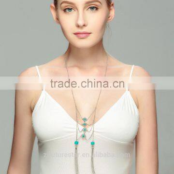 Multi Strand Double Long Tassel Ladder Turtuoise Necklace Colar Boho Chic Jewelry Collier Plastron Pompon Collares Bohemio 2016