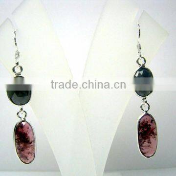 Ruby & Multi Sapphire Facet Natural Gemstone 925 Sterling Silver Earrings, Designer Silver Earrings, Fashionable Earrings