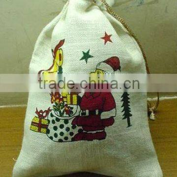 Jute drawstring gift bag with print