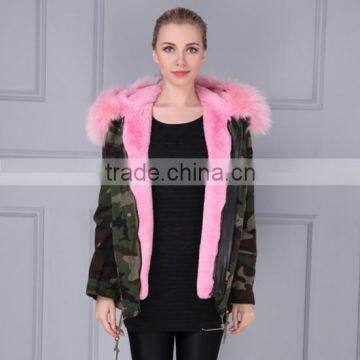 Factory make baby pink real fox fur Thicken parka,customized faux fur spring ladies casual wear                        
                                                                                Supplier's Choice