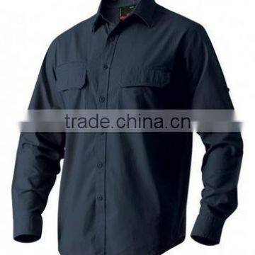 men's cotton long sleeve work shirt with double chest flap pockets