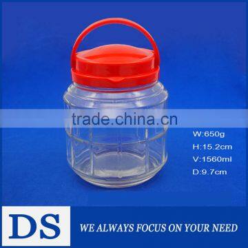 1560ml wholesale glass storage jar with red plastic cap with handle