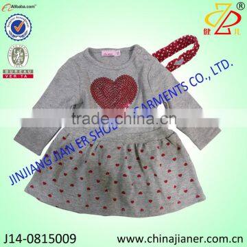 new model cheap wholesale beautiful heart print baby winter dress