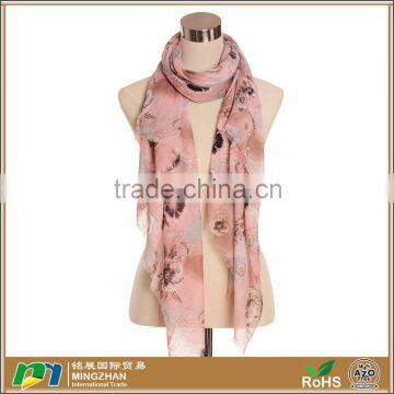 Fashion pink soft cotton elegant floral print twill silk viscose scarf accessories