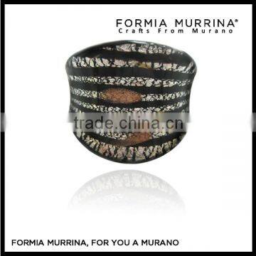Black Silver Foil Lampwork Murano Glass Finger Rings