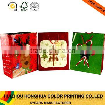 Christmas Gloss lamination packaging paper gift bags with handles