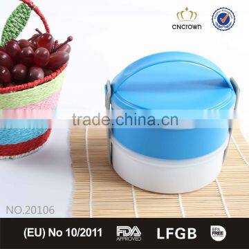 fashion round shape bento box 2 layer portable plastic lunch box