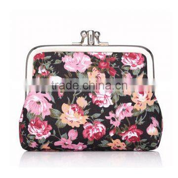 Women's Cute Classic Floral Exquisite Buckle Coin Purse Canvas Purse