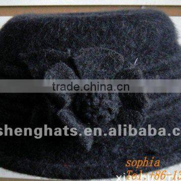 2012 Newest black woollen knited hat.flower decoration winter hat