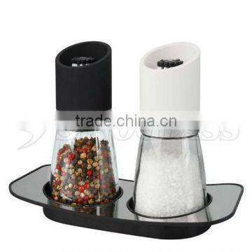 SINOGLASS 2 Pcs Cone Shape Mckromic Glass Grinder Jar Set with Chromed Rack with Plastic Top&Ceramic Mechanism Glossy Finish