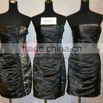 Off-shoulder Sexy Backless Embroidered Black Satin Girls Short Special Occasions Prom Dress 8032 photo-4