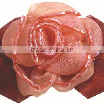 Exquisite pink organza flower with rhinestone