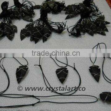 BLACK AGATE METAL WIRE WRAPPED ARROWHEADS PENDANTS