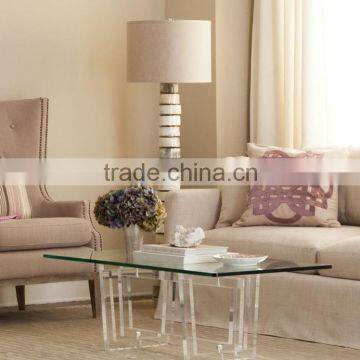Factory promotion oval tempered glass coffee table acrylic display table
