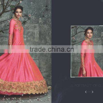 Praiseworthy Hot Pink Bhagalpuri Silk Designer Anarkali Suit/buy online salwar suits