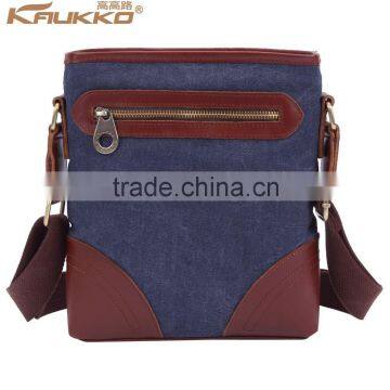 2015 New Arrival Cotton Canvas Leather Small Messenger Bag for Men CrossBody Bag Tablet Shoulder Messenger bag