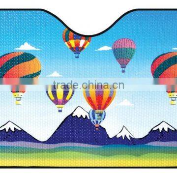 Foldable PE Bubble Car Sunshade with colorful logo printing on front side and silver aluminum at back side