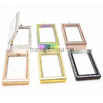Rectangle Crystal Lockets Stainless Steel