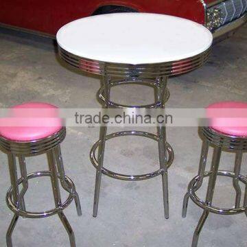 Retro 3 pieces chromed bar table and stool
