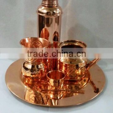 Yoga OM Ayurveda Copper Bottles Tongue Scraper Jal Neti Bot Copper Tray