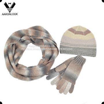 2017 Trendy Winter Obmre Knitted 3PCS Set Scarf Hat Glove